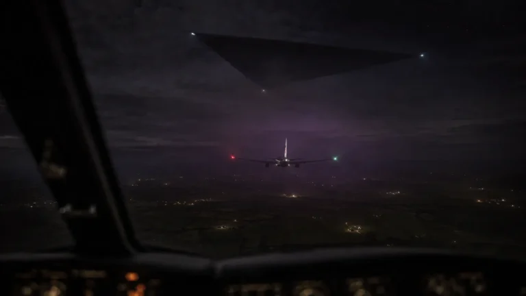 Night approach to Dublin Airport from the north, Meath countryside below